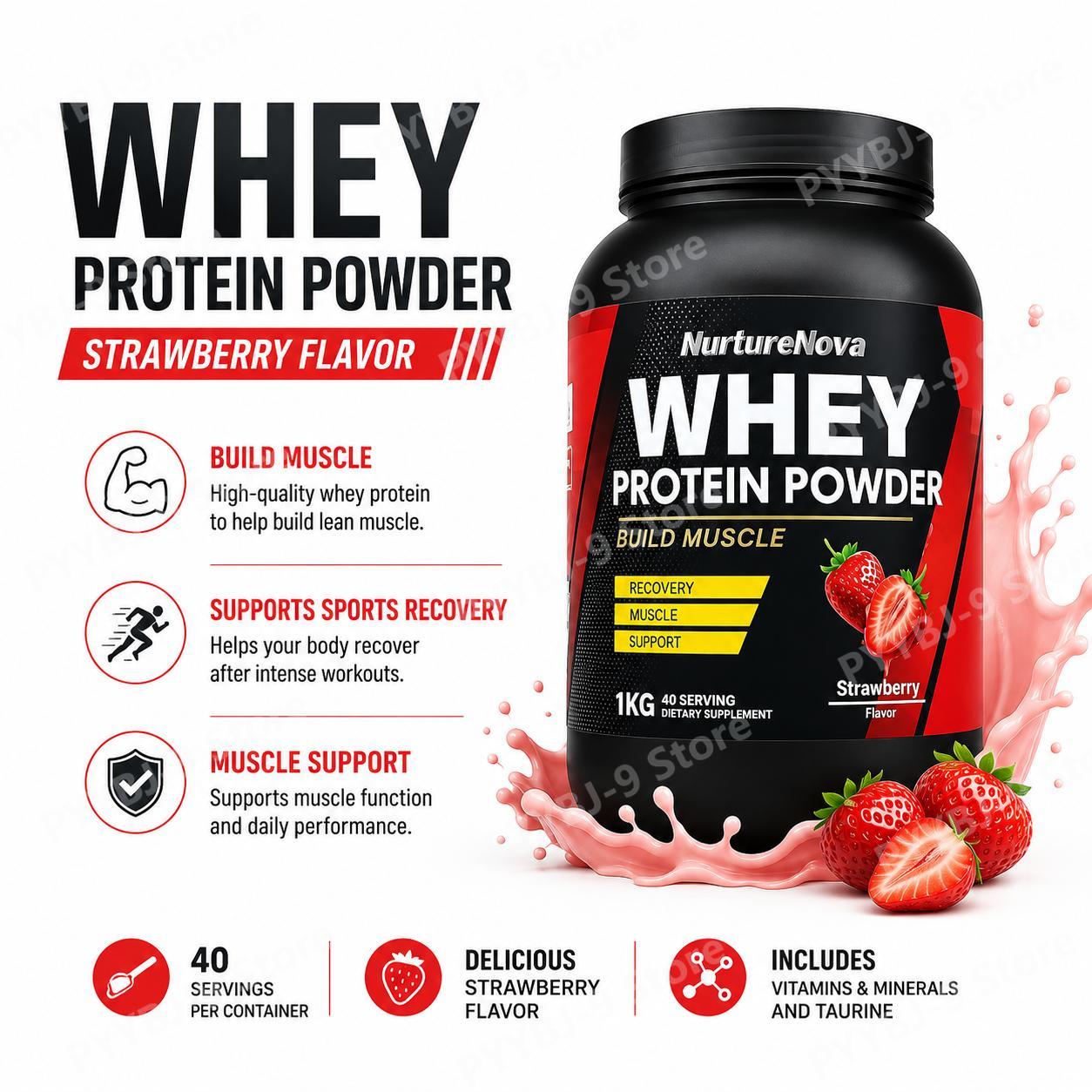 Nutrition Sports Fitness - NurtureNova 유청 단백질 파우더 딸기맛 근육