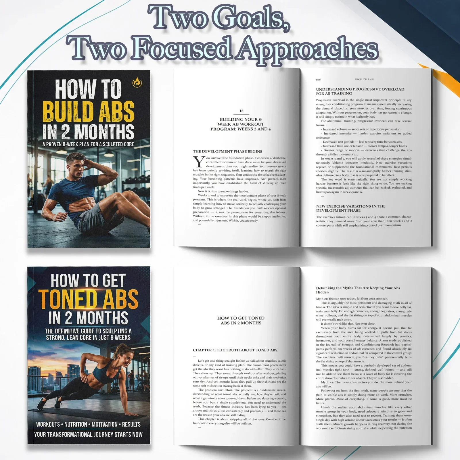 남성과 여성을 위한 2권의 복근 운동 가이드 세트, 탄 - Fitness Nutrition Guide Book 리뷰 및 가격
