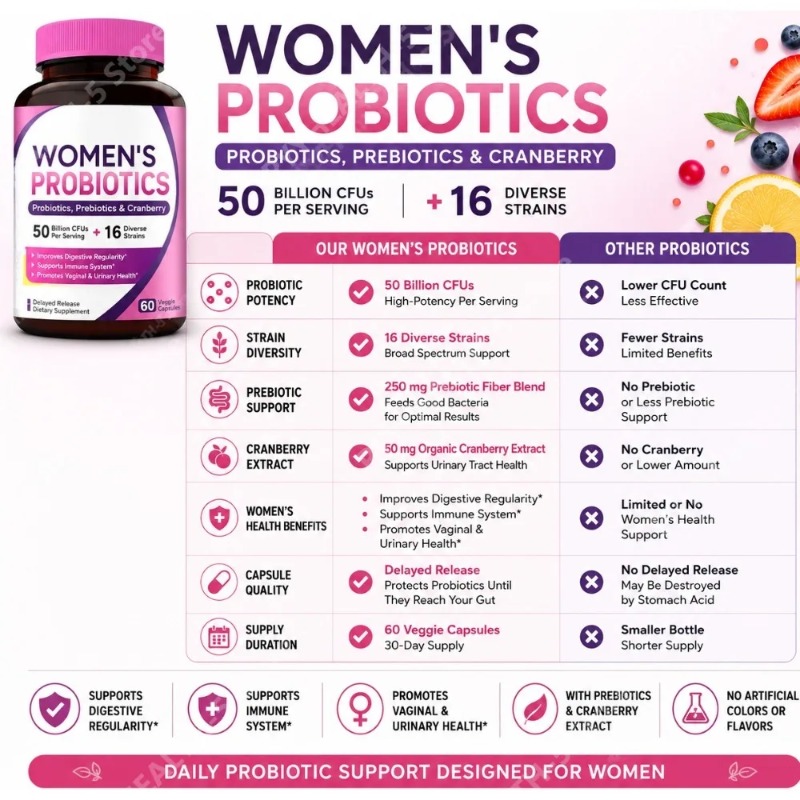 여성용 프로바이오틱스 캡슐, 500억 CFU 함유, 장 - Probiotic 60 Billion 리뷰 및 가격