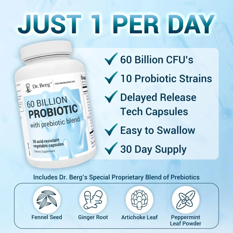 닥터 버그 프로바이오틱 캡슐, 프리바이오틱 블렌드, 소 - Probiotic 60 Billion 리뷰 및 가격